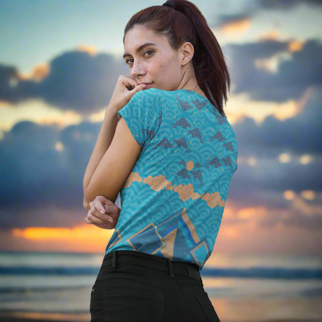 Japan Sky Reflective Mountains Turquoise Women's T-shirt
