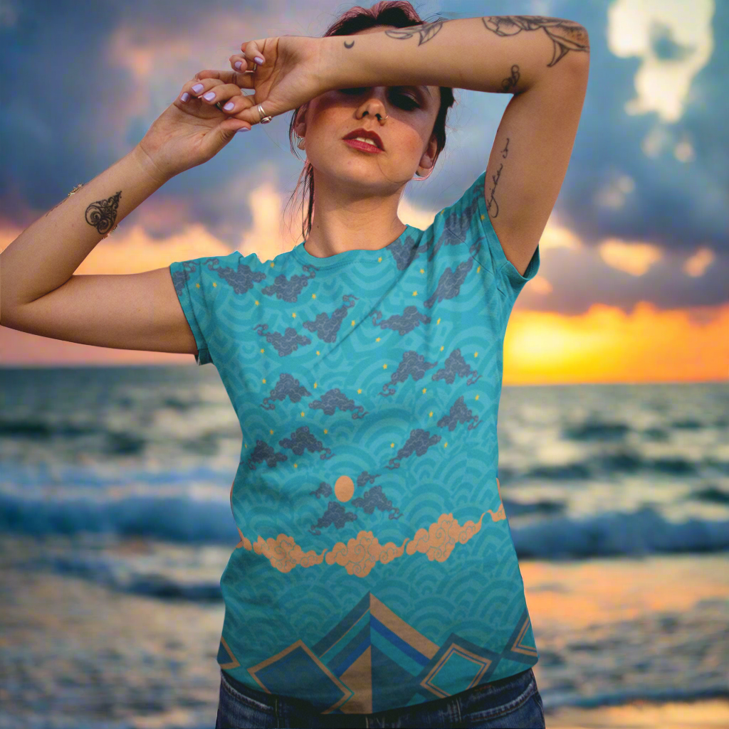 Japan Sky Reflective Mountains Turquoise Women's T-shirt