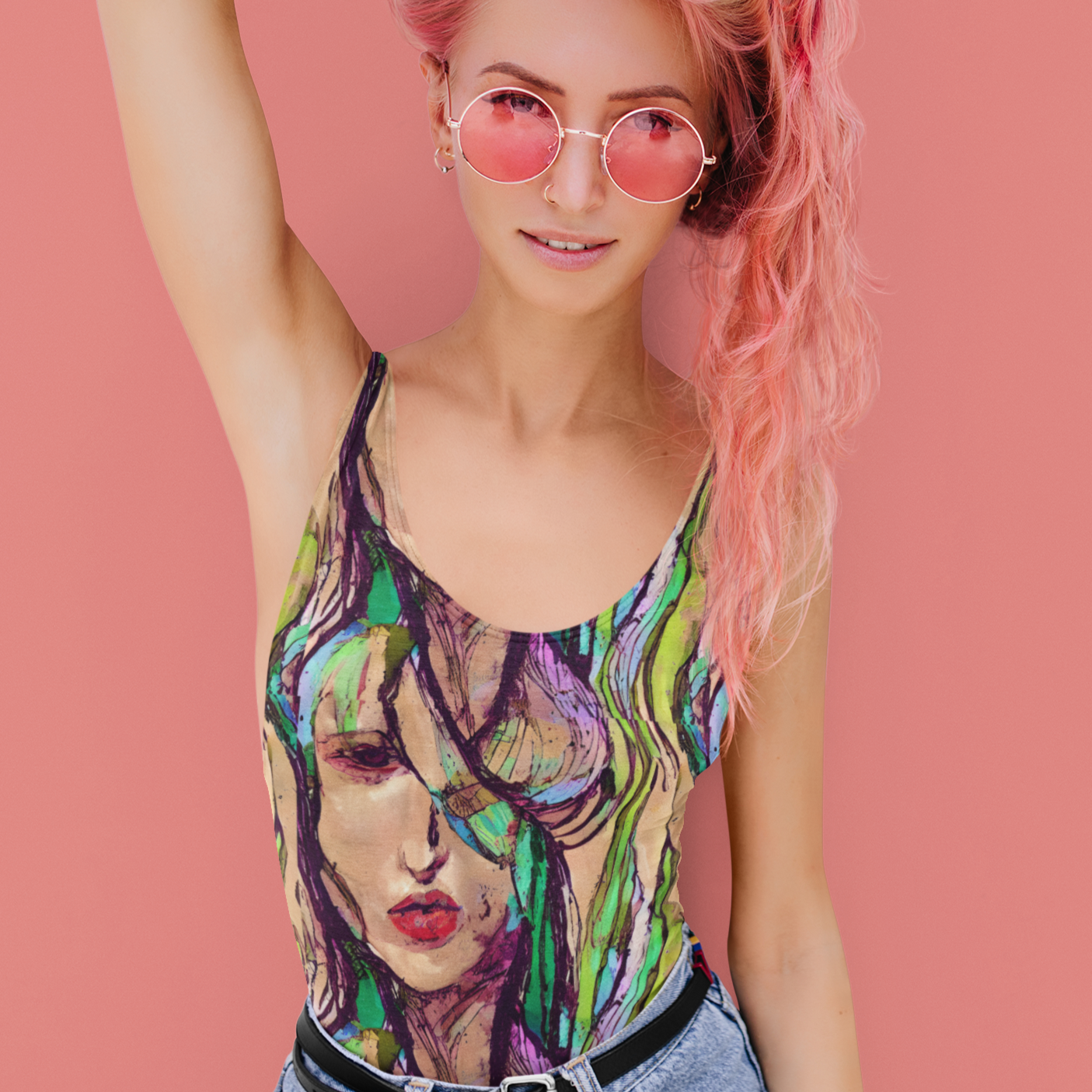 Purple Green Boho Goddess Tank Top