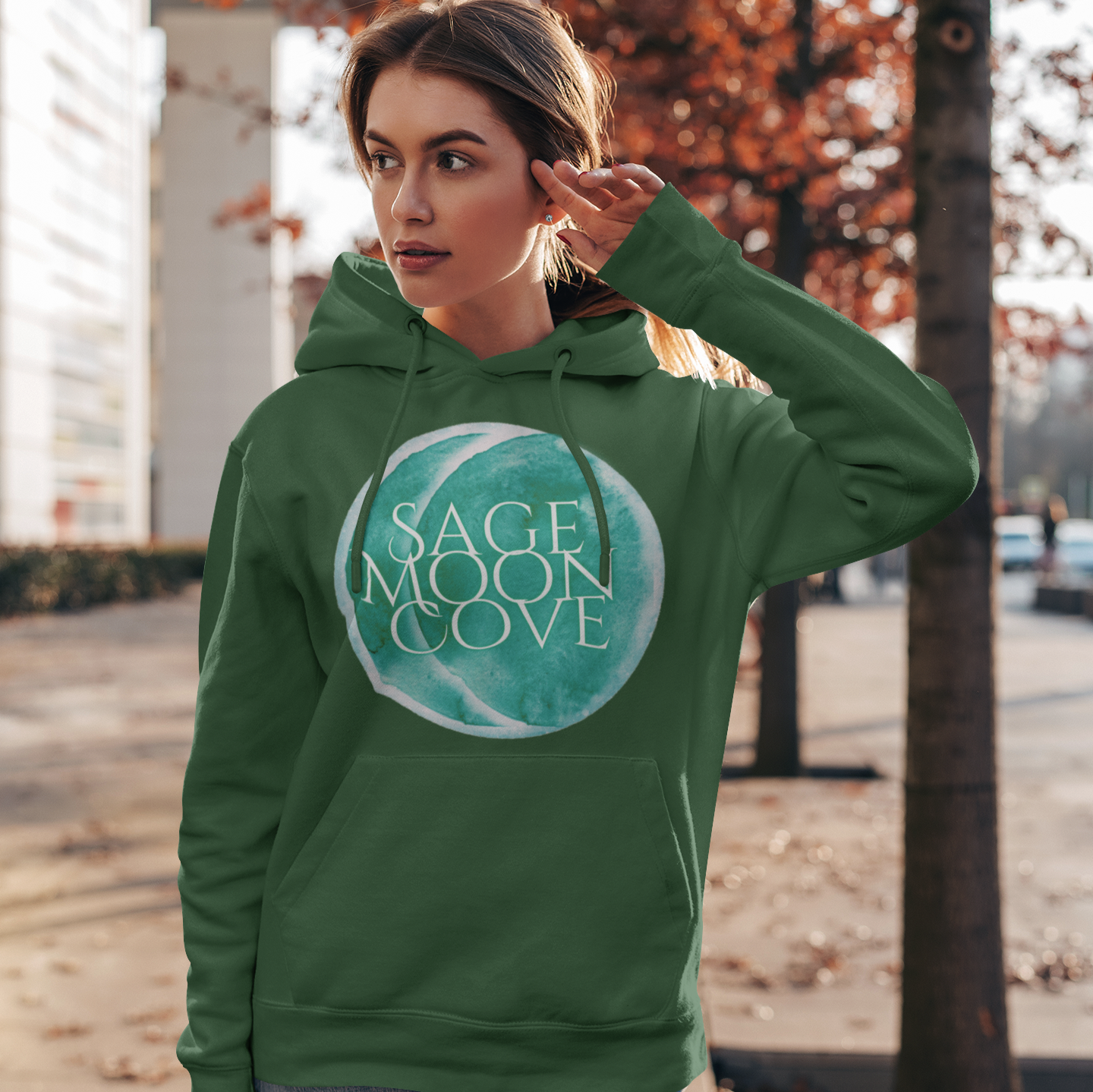 Sage Moon Cove Logo Hoodie Sweatshirt (Teal Green Logo)
