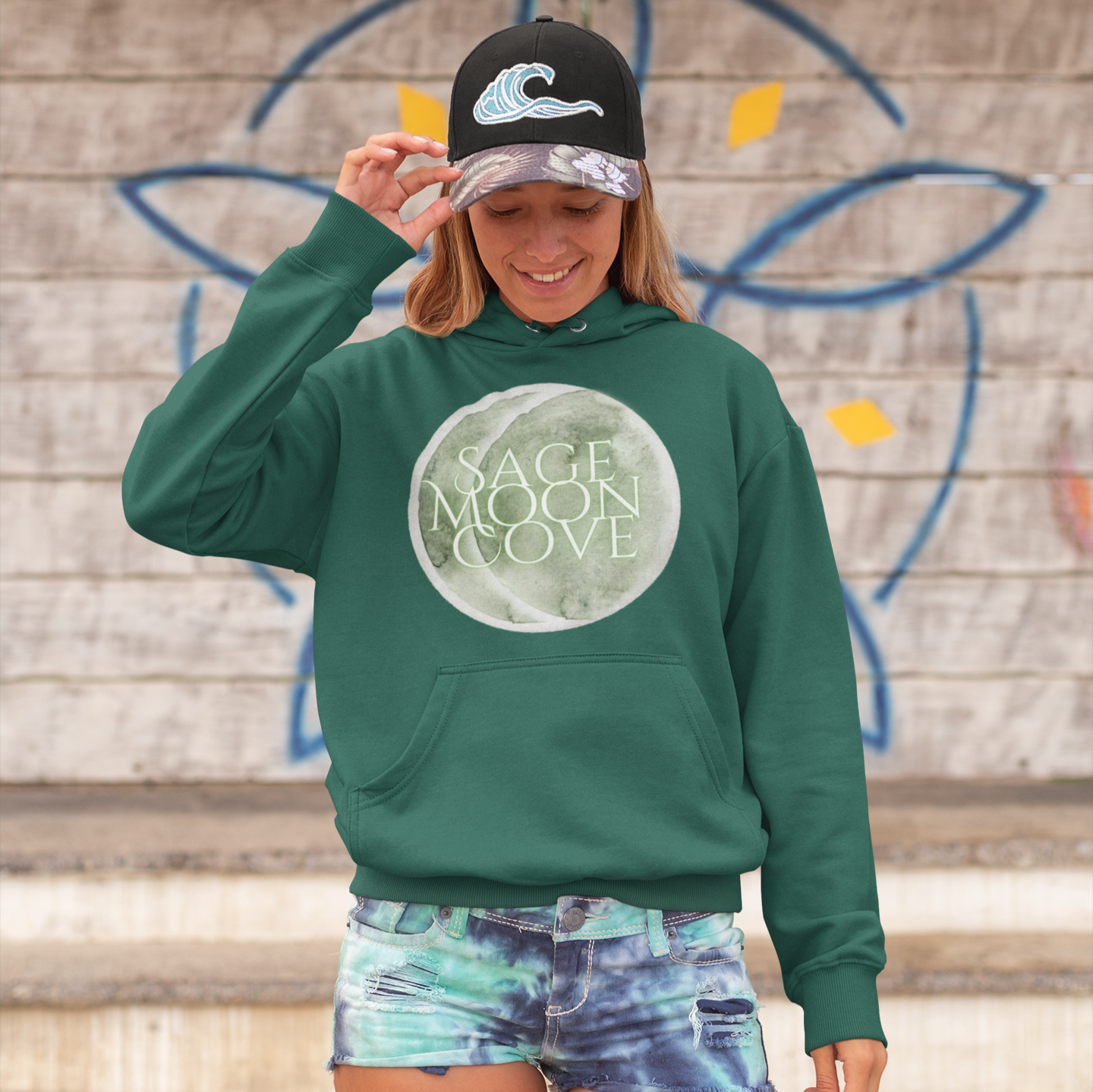Sage Moon Cove Logo Hoodie Sweatshirt (Sage Green Logo)