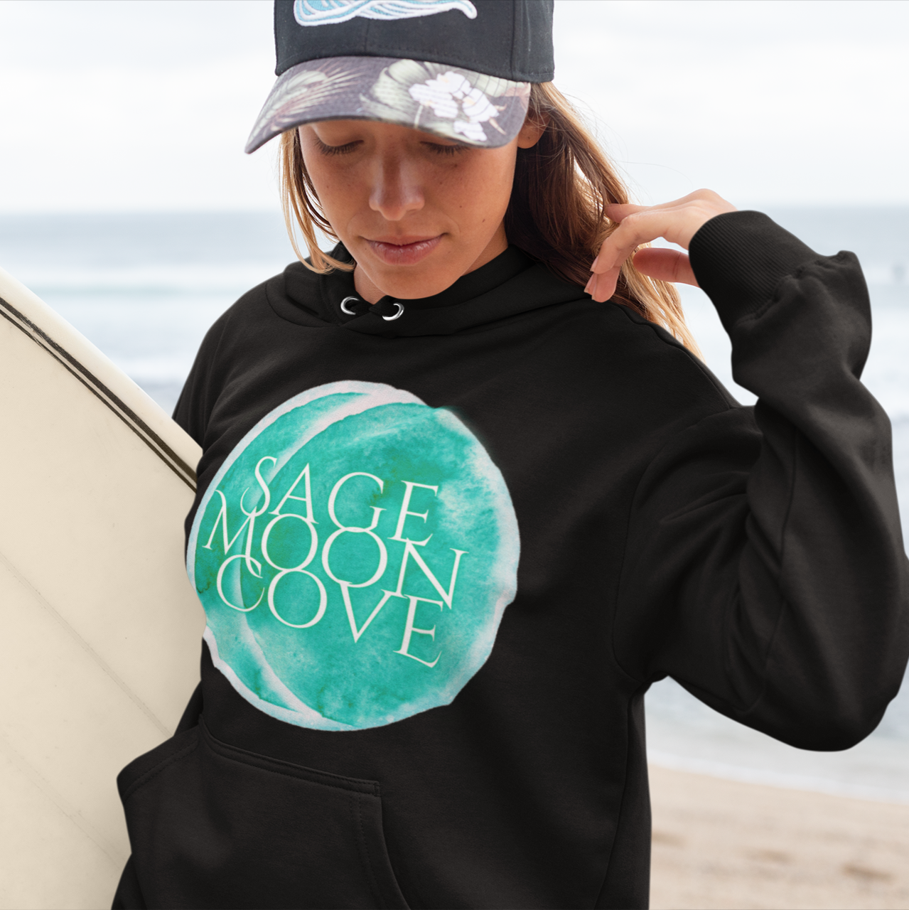 Sage Moon Cove Logo Hoodie Sweatshirt (Teal Green Logo)