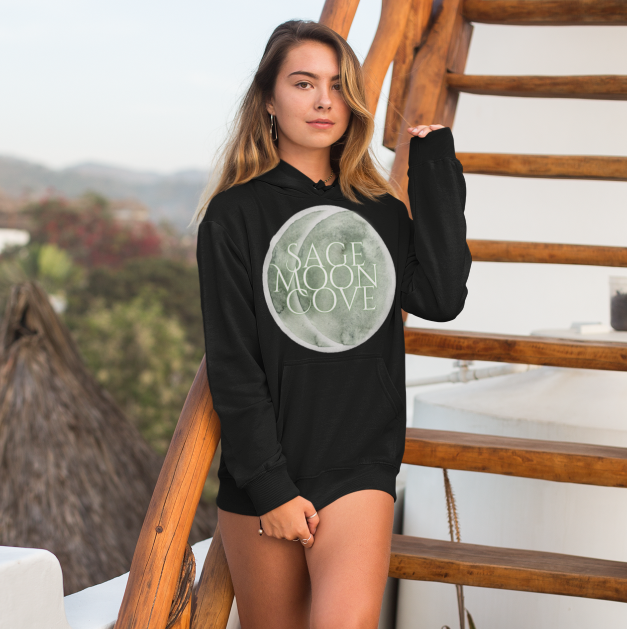 Sage Moon Cove Logo Hoodie Sweatshirt (Sage Green Logo)