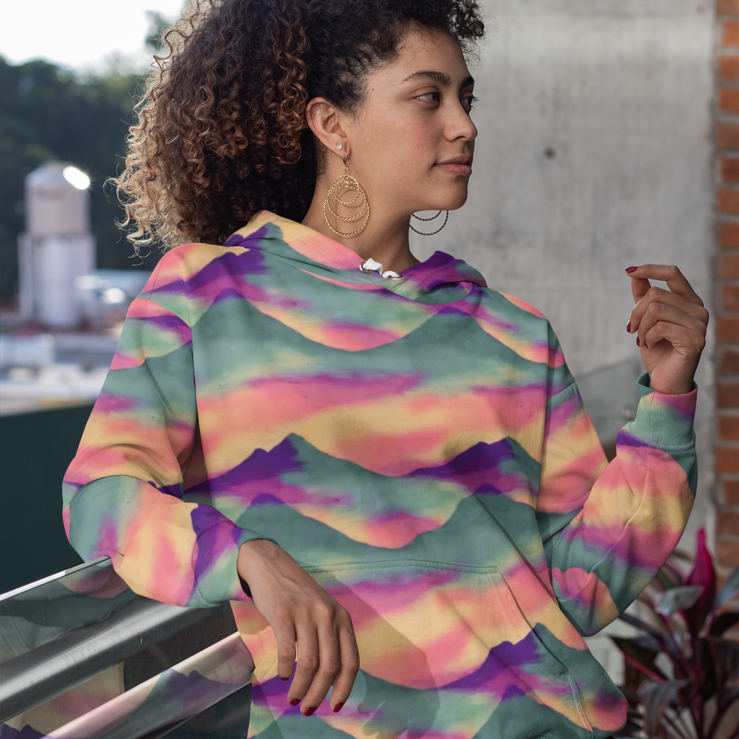 Pink Sunset Green Purple Mountains Beach Hoodie Cozy Sweatshirt