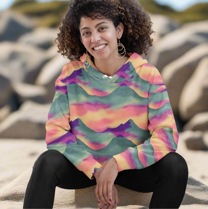 Pink Sunset Green Purple Mountains Beach Hoodie Cozy Sweatshirt